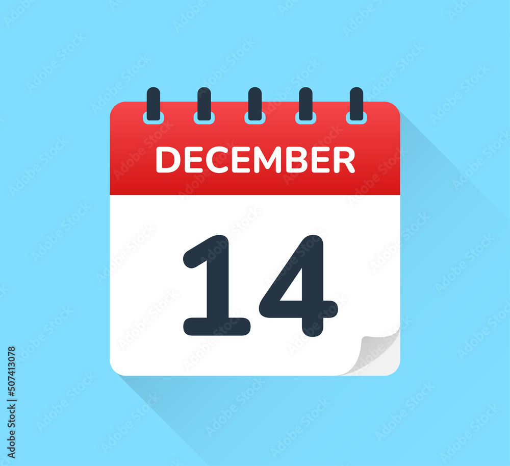 Poster december 14 date on flat design vector calendar. schedule appointment for number fourteen of the mon