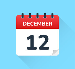 Twelve December 12 - Flat design calendar vector icon illustration