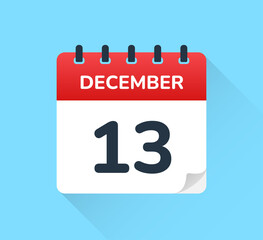 December 13 on calendar icon vector illustration