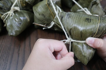 Zongzi is the traditional food made by glutinous rice people eat them at Dragon Boat Festival in Taiwan