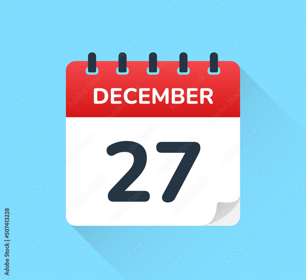Poster 27 December date on flat design vector calendar. Schedule appointment for number twenty-seven of the month