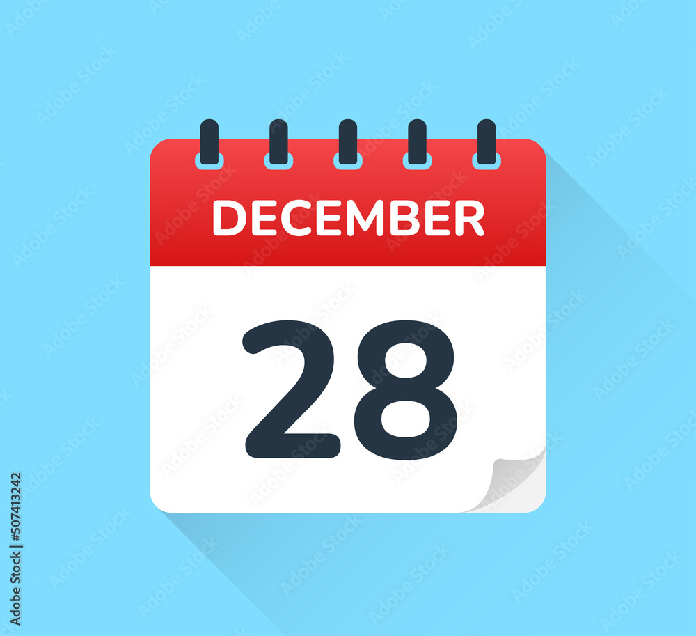 Poster december 28. vector flat design of daily calendar icon. date and day of the year.