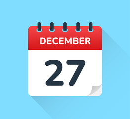 27 December date on flat design vector calendar. Schedule appointment for number twenty-seven of the month