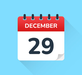 December 29 date on calendar vector