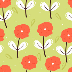 seamless patter cartoon flower and leaves. plant wallpaper