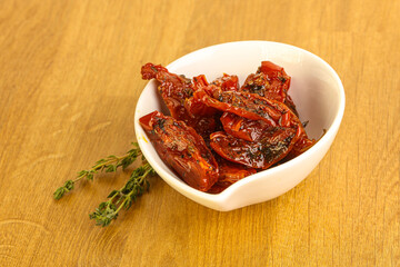 Sun-dried natural Italian tomato in the bowl