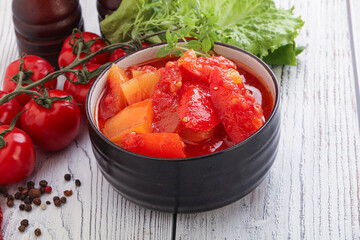Hungarian lecho with tomato and paprika