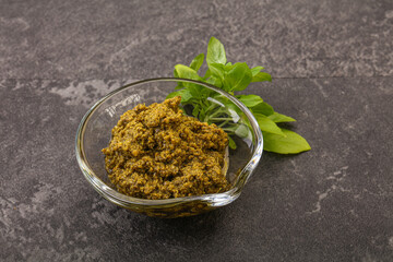 Green sauce pesto with basil