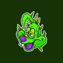 Relax Bunny Weed Head Mascot Character Vector Illustration