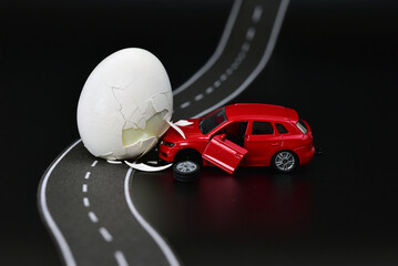 funny toy car accident with a chicken egg