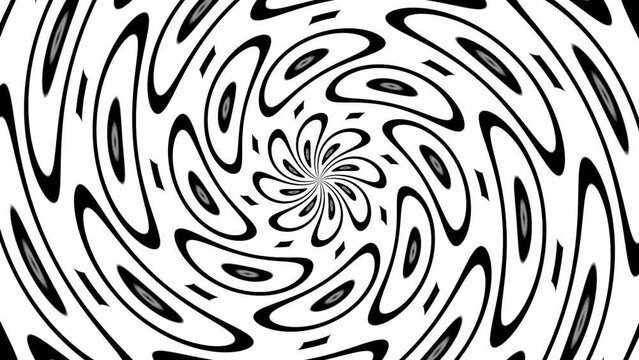 Expanding rotating concentric black-white forms (4K 3840x2160 30fps).