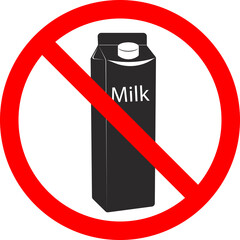 Milk with a forbidden sign. Vector illustration.