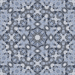 Seamless oriental ornament. Light gray, black coleidoscopic pattern.