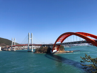 A huge bridge connecting the mainland and islands located in Sacheon, South Korea