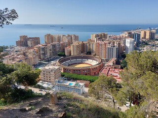 Bullring of the city Malaga Vista from one of the city's tourist viewpoints
