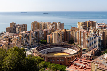 Naklejka premium Bullring of the city Malaga Vista from one of the city's tourist viewpoints
