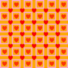 Hearts for Valentine's Day. Checkered background on February 14. Background for scrapbooking, albums, advertising, printing, websites, mobile screensavers, bloggers.