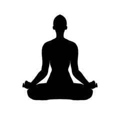 The silhouette of a meditating person. Illustration of a man in the lotus position. Black silhouette.