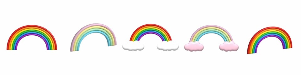 3D rainbow icons. Rainbows on white background.