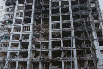 Fragment of civilian house in Kyiv destroyed by a Russian missile (war concep)