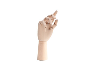 wooden hand on isolated background, close up