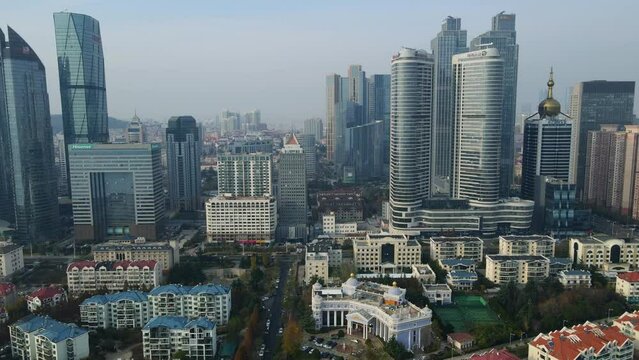 Aerial photography of the architectural landscape of Qingdao Financial Center