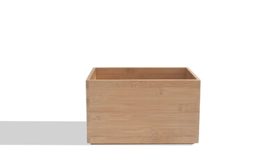 empty wooden box on isolated background. Front view