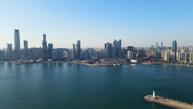 1Aerial photography Qingdao Fushan Bay modern architecture landscape skyline