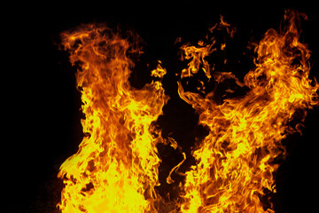 Obraz premium Close up burning flames on black background for graphic design or wallpaper