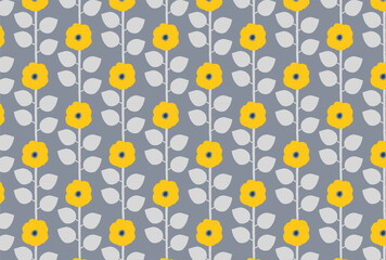 黄色の花柄のグレー背景の壁紙

