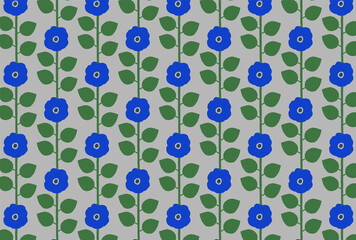 ブルーの花柄のグレー背景の壁紙

