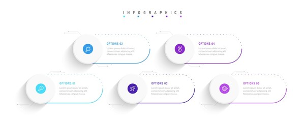 Vector Infographic label design template with icons and 5 options or steps. Can be used for process diagram, presentations, workflow layout, banner, flow chart, info graph.