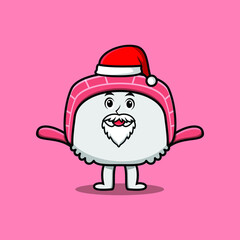 Cute Cartoon mascot character Sushi santa claus character christmas in modern design style 