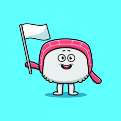 Cute cartoon Sushi mascot character with white flag in modern design 