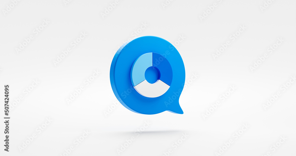 Poster three section of pie chart 3d icon isolated on white background with blue bubble message graph symbo