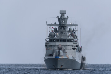 CORVETTE - A warship of the German Navy is sailing on sea - obrazy, fototapety, plakaty