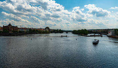 Naklejka premium Prague city scenery with Vltava river from Charles bridge