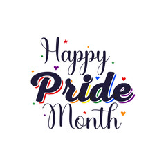 LGBTQ pride month in june in every year. Rainbow sign pride community typography design for banner, poster, card and background template.