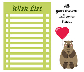 My wish list: Page template. Hand-drawn graphics.  Vector illustration.