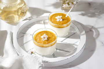panna cotta with mango puree