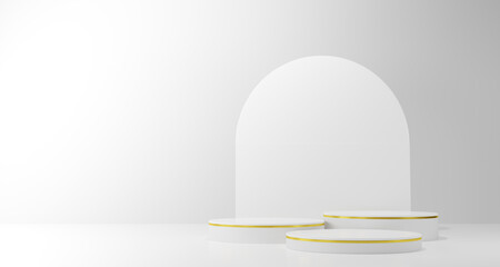 Gold podium for product presentation. Abstract empty golden award platform. 3D rendering.