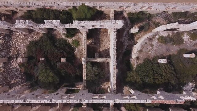 Aerial view of Fornace Penna is located in the Pisciotto a Sampieri district, in the municipality of Scicli, Ragusa, Sicily, Italy. It is also known as La M&agrave;nnara. Ancient industrial architecture.