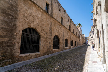 Fototapeta na wymiar 10.04.2022 The Street of the Knights, most famous street in old town, Rhodes island, Greece