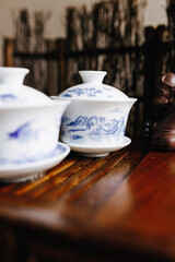 A teapot for Chinese tea stands on the harbor