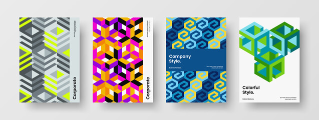 Amazing mosaic tiles leaflet concept set. Bright company brochure A4 design vector illustration composition.