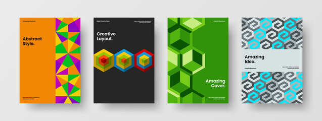 Premium annual report design vector layout collection. Multicolored mosaic shapes company cover concept bundle.