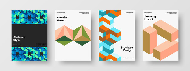 Simple poster design vector concept set. Minimalistic geometric hexagons placard template collection.