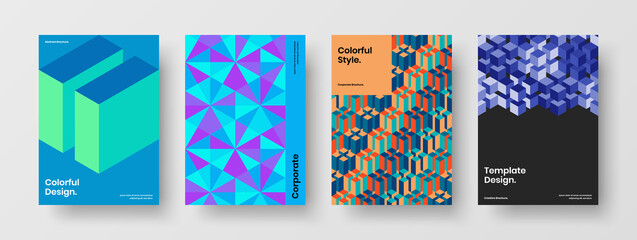 Unique journal cover A4 design vector template bundle. Original mosaic pattern front page concept collection.