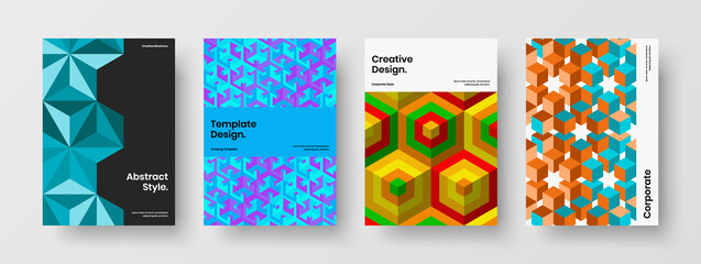 Fresh corporate identity vector design layout set. Unique mosaic pattern pamphlet template composition.