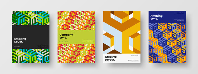 Naklejka premium Amazing brochure design vector layout collection. Premium geometric hexagons company identity concept set.